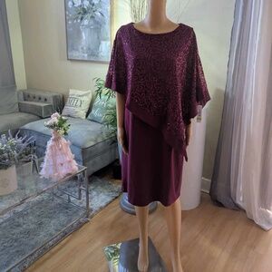 R&M Richards Asymmetrical Sequin Patterned Poncho Dress. Size 14 NWT